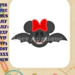 Minnie Mouse Vampire Bat With Bow Applique Embroidery Design - Instant Download