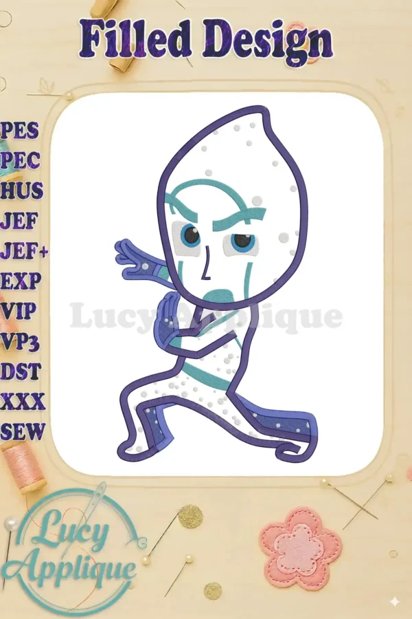 Embroidery design of Night Ninja from PJ Masks, in a filled stitch style, showcasing a dynamic pose against a white background. Perfect for adding to clothing or accessories.