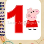 Peppa Pig Birthday Number 1 Applique Design - Instant Download