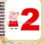Peppa Pig Birthday Number 2 Applique Design - Instant Download