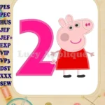 Peppa Pig Birthday Number 2 Applique Embroidery Design - Instant Download