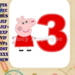 Peppa Pig Birthday Number 3 Applique Design - Instant Download