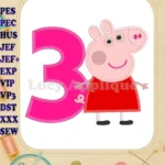 Peppa Pig Birthday Number 3 Applique Embroidery Design - Instant Download
