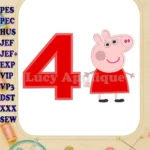 Peppa Pig Birthday Number 4 Applique Design - Instant Download
