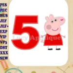 Peppa Pig Birthday Number 5 Applique Design - Instant Download