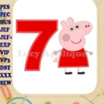 Peppa Pig Birthday Number 7 Applique Design - Instant Download