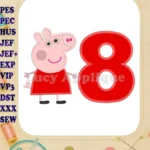 Peppa Pig Birthday Number 8 Applique Design - Instant Download