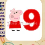 Peppa Pig Birthday Number 9 Applique Design - Instant Download