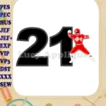 Red Power Rangers Birthday Number 21 Applique Embroidery Design - Instant Download
