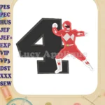 Red Power Rangers Birthday Number 4 Fill Machine Embroidery Design - Instant Download