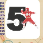 Red Power Rangers Birthday Number 5 Fill Machine Embroidery Design - Instant Download