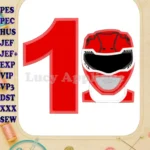 Red Power Rangers Head Birthday Number 1 Applique Design - Instant Download