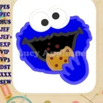 Cookie Monster Head Applique Embroidery Design - Instant Download