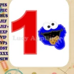 Cookie Monster Head Birthday Number 1 Applique Design - Instant Download