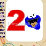 Cookie Monster Head Birthday Number 2 Applique Design - Instant Download