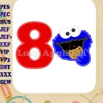 Cookie Monster Head Birthday Number 8 Applique Design - Instant Download