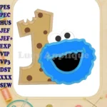 Cookie Monster Number 1 Birthday Applique 02 Embroidery Design - Instant Download