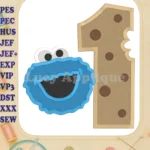 Cookie Monster Number 1 Birthday Fill Machine Embroidery Design - Instant Download