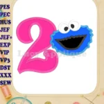 Cookie Monster Number 2 Birthday Applique Embroidery Design - Instant Download