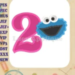 Cookie Monster Number 2 Birthday Fill Machine Embroidery Design - Instant Download