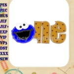 Cookie Monster One Birthday Applique Embroidery Design - Instant Download
