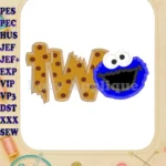 Cookie Monster Two Birthday Applique Embroidery Design - Instant Download