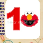 Elmo Head Birthday Number 1 Applique Design - Instant Download