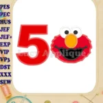 Elmo Head Birthday Number 5 Applique Design - Instant Download