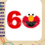 Elmo Head Birthday Number 6 Applique Design - Instant Download