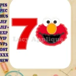 Elmo Head Birthday Number 7 Applique Design - Instant Download