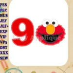 Elmo Head Birthday Number 9 Applique Design - Instant Download