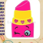 Lipstick Shopkins Head Applique Embroidery Design - Instant Download