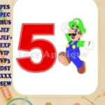 Luigi Super Mario Birthday Number 5 Applique 03 Design - Instant Download