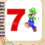 Luigi Super Mario Birthday Number 7 Applique 03 Design - Instant Download