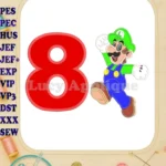 Luigi Super Mario Birthday Number 8 Applique 03 Design - Instant Download