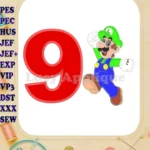 Luigi Super Mario Birthday Number 9 Applique 03 Design - Instant Download