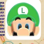 Luigi Super Mario Head 02 Applique Embroidery Design - Instant Download