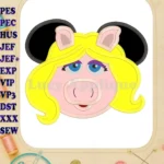Miss Piggy Sesame Street Ears Applique Embroidery Design - Instant Download