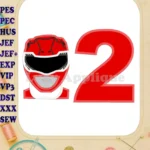 Red Power Rangers Head Birthday Number 2 Applique Design - Instant Download