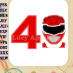 Red Power Rangers Head Birthday Number 4 Applique Design - Instant Download