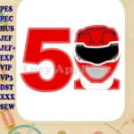 Red Power Rangers Head Birthday Number 5 Applique Design - Instant Download