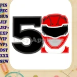 Red Power Rangers Head Birthday Number 5 Applique Embroidery Design - Instant Download