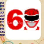 Red Power Rangers Head Birthday Number 6 Applique Design - Instant Download