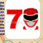 Red Power Rangers Head Birthday Number 7 Applique Design - Instant Download
