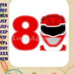 Red Power Rangers Head Birthday Number 8 Applique Design - Instant Download