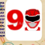Red Power Rangers Head Birthday Number 9 Applique Design - Instant Download
