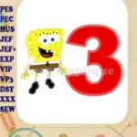 Sponge Bob Birthday Number 3 Applique Design - Instant Download