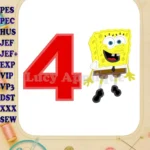 Sponge Bob Birthday Number 4 Applique Design - Instant Download