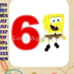Sponge Bob Birthday Number 6 Applique Design - Instant Download