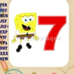 Sponge Bob Birthday Number 7 Applique Design - Instant Download